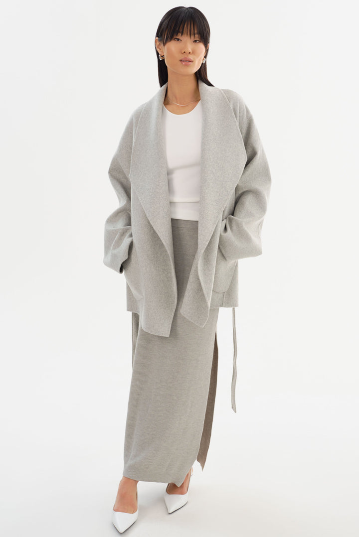 Manteau en laine double face avec ceinture Mekia