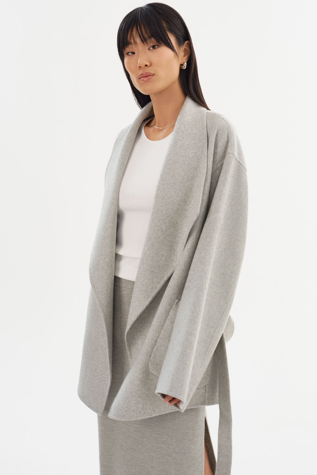 Manteau en laine double face avec ceinture Mekia