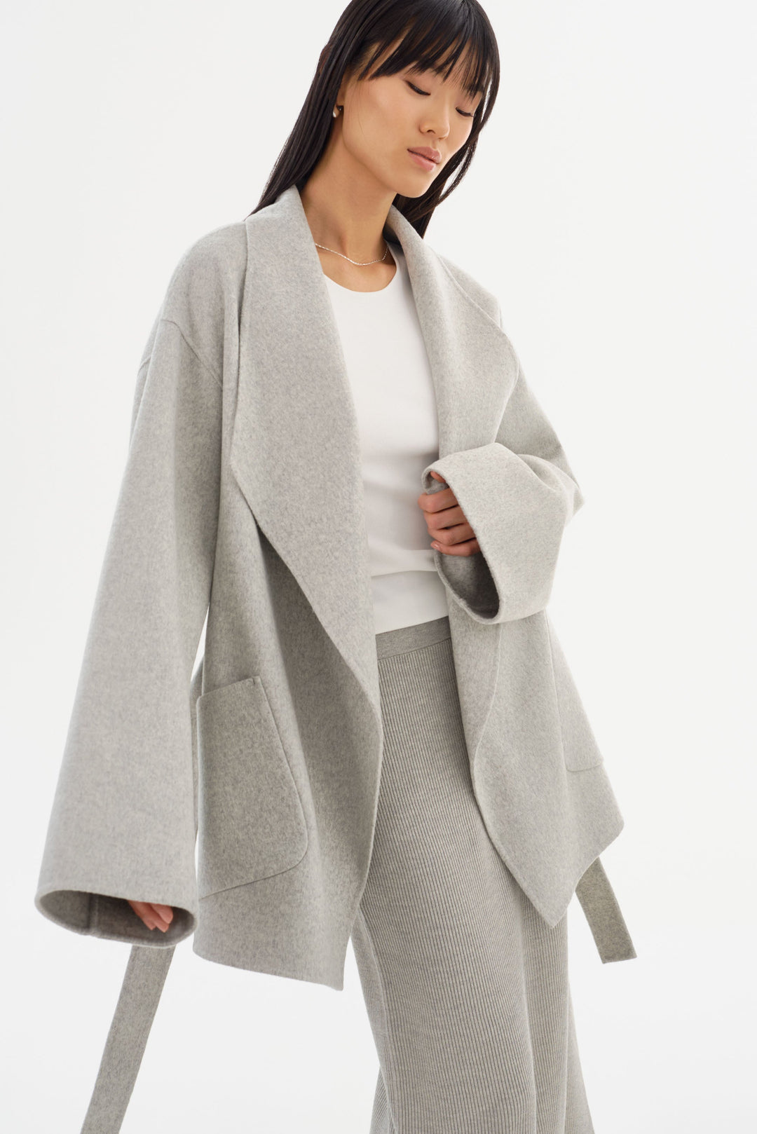 Manteau en laine double face avec ceinture Mekia