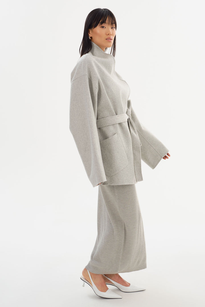 Manteau en laine double face avec ceinture Mekia