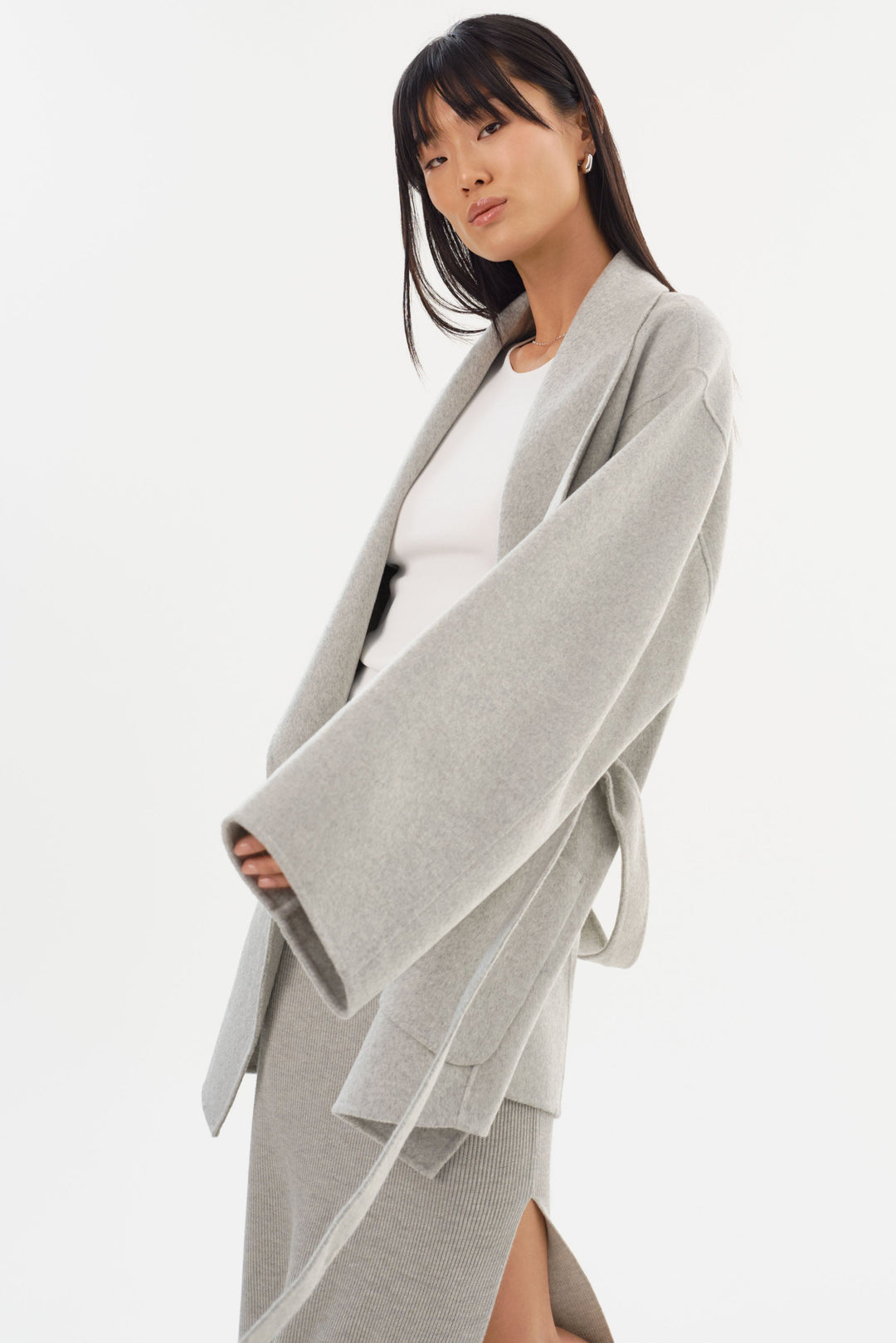 Manteau en laine double face avec ceinture Mekia