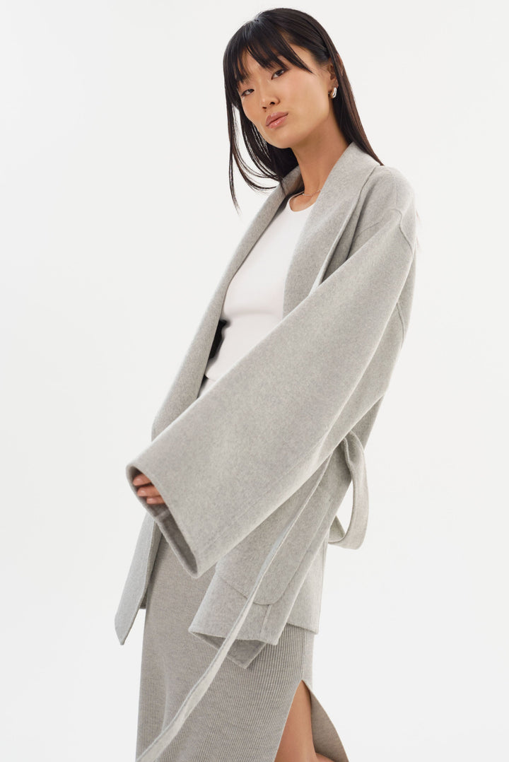 Manteau en laine double face avec ceinture Mekia