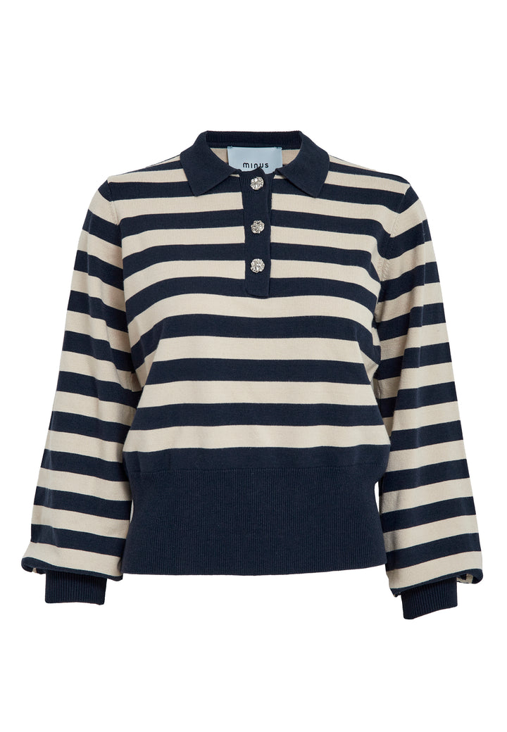 Pull rayé avec boutons bijoux et col polo Aliana