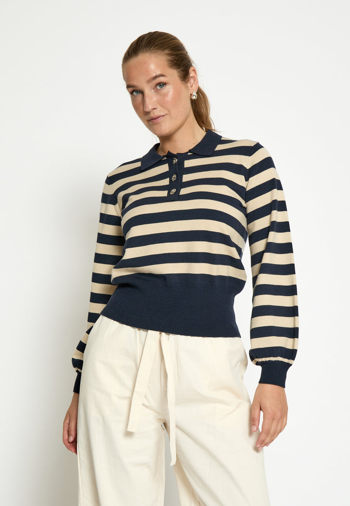 Pull rayé avec boutons bijoux et col polo Aliana