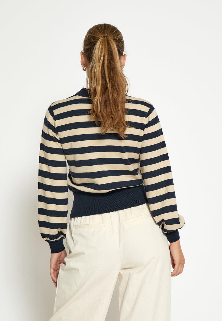 Pull rayé avec boutons bijoux et col polo Aliana