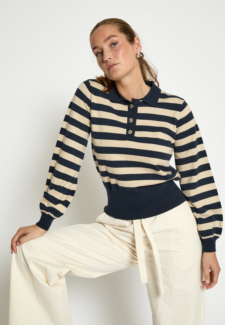 Pull rayé avec boutons bijoux et col polo Aliana