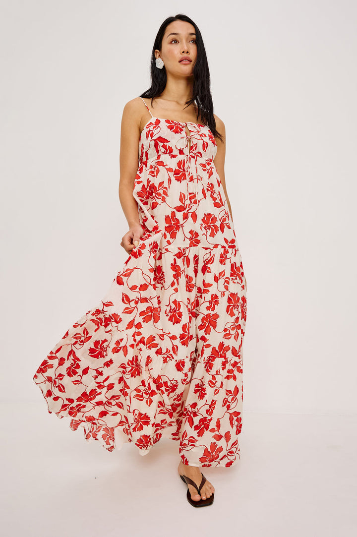 Robe maxi Mica florale à découpe nouée