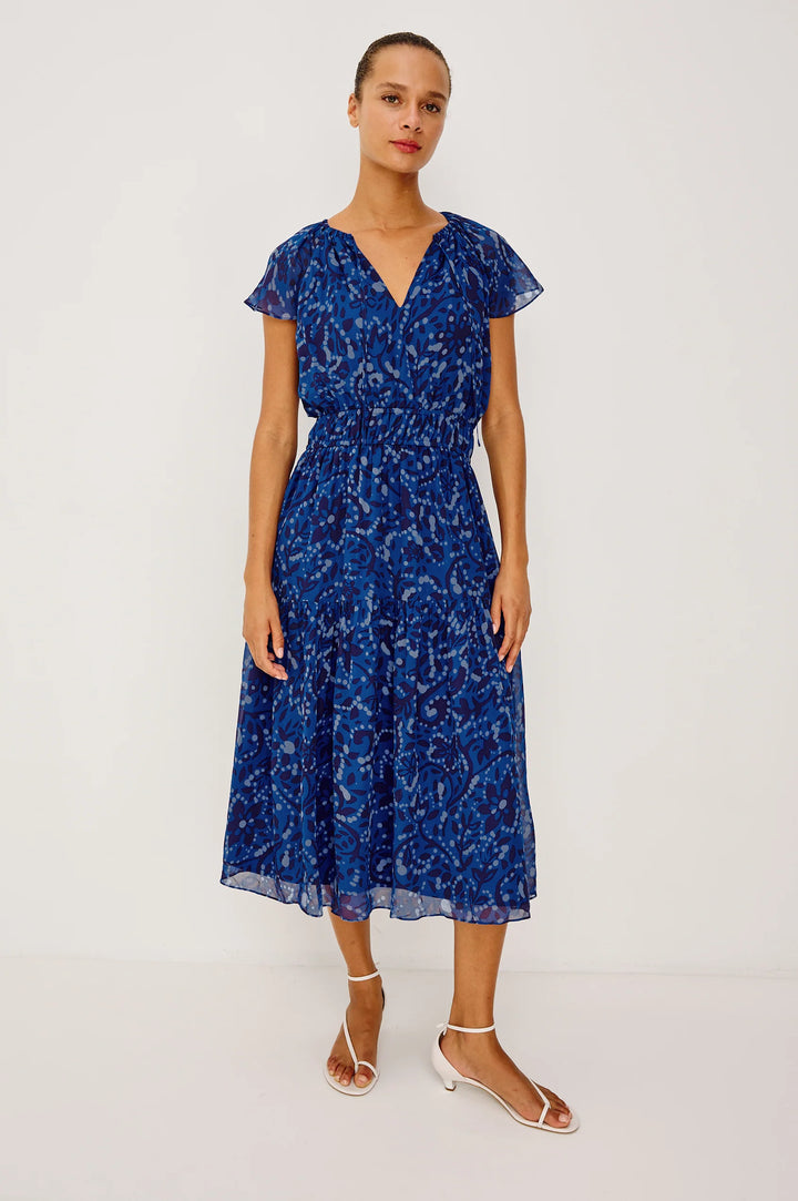 Robe midi fluide Mirielle à manches volantées