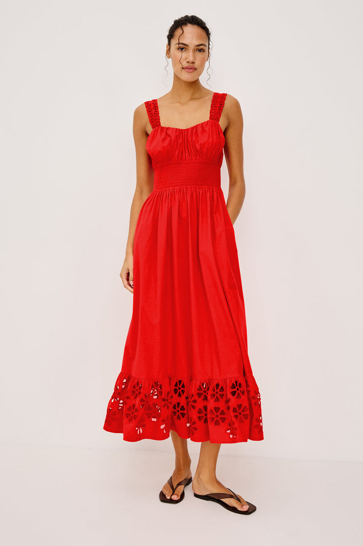 Robe midi Moira à bretelles brodées