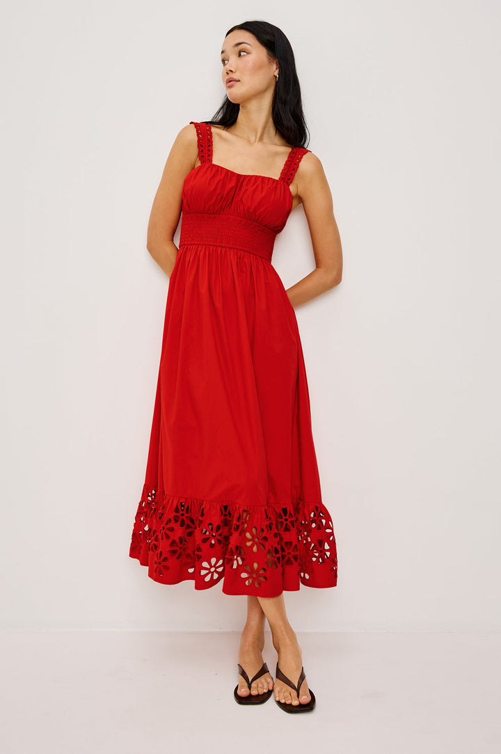 Robe midi Moira à bretelles brodées