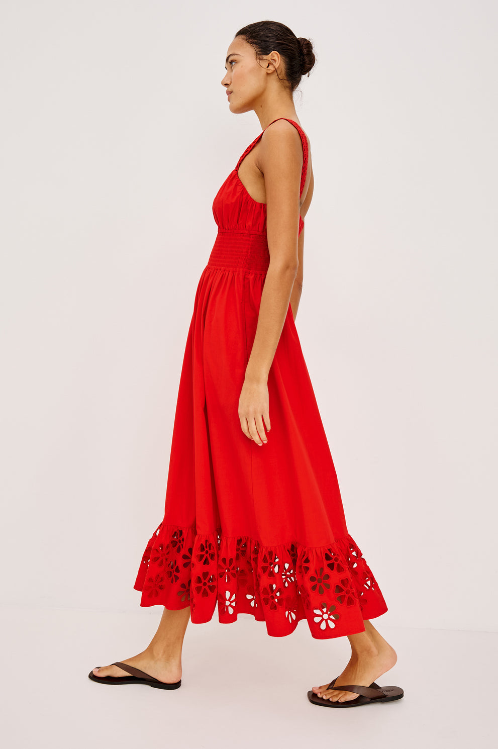 Robe midi Moira à bretelles brodées