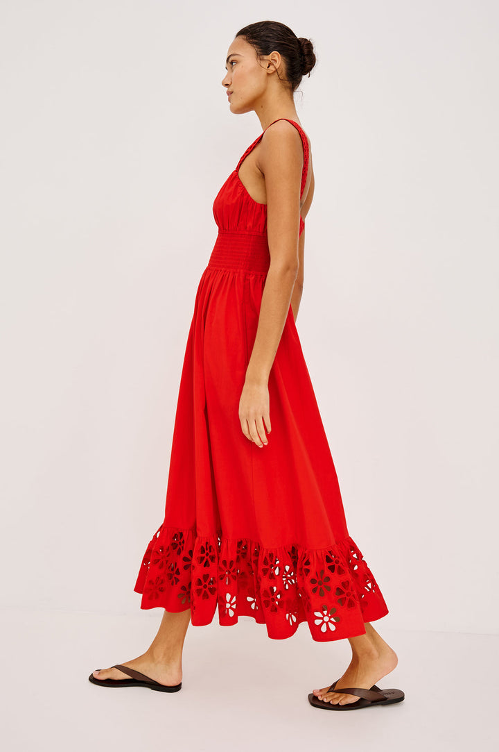 Robe midi Moira à bretelles brodées