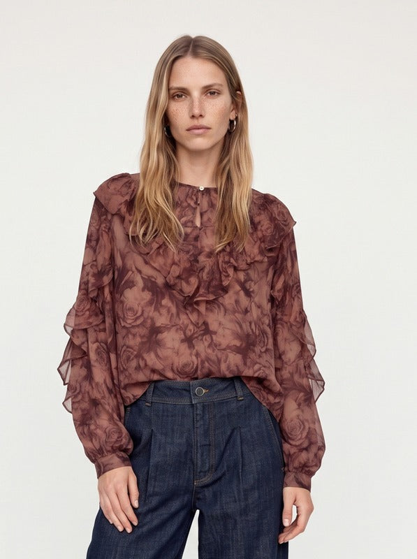 Blouse fleurie à volants Roya