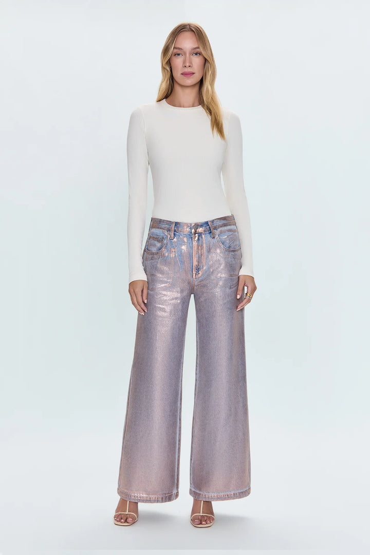 Jeans palazzo à taille basse métallique Jadyn