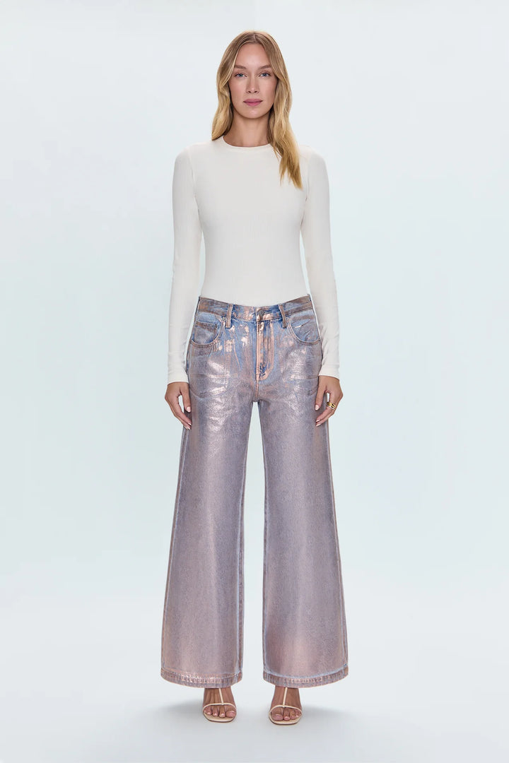 Jeans palazzo à taille basse métallique Jadyn