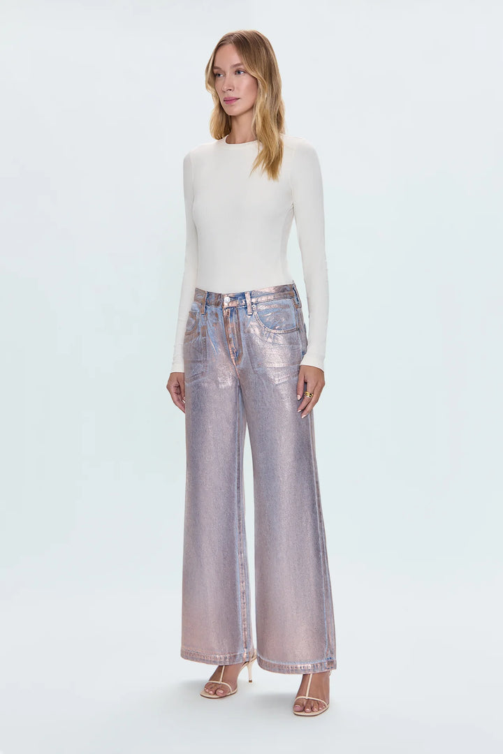 Jeans palazzo à taille basse métallique Jadyn