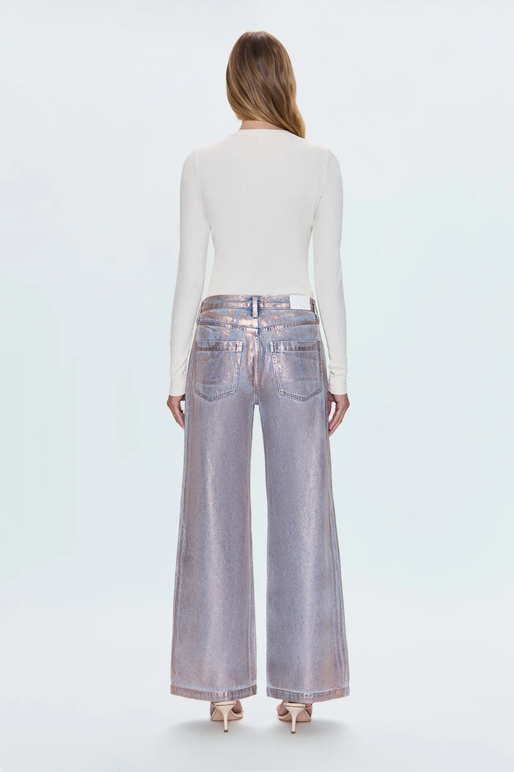 Jeans palazzo à taille basse métallique Jadyn