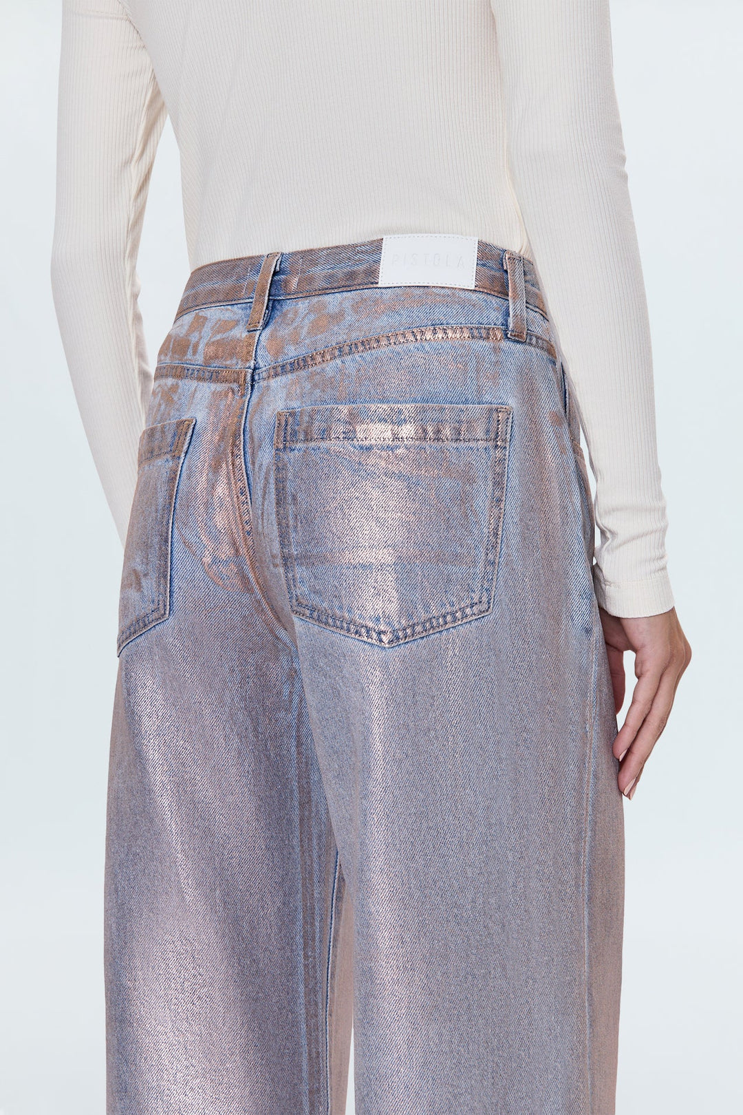 Jeans palazzo à taille basse métallique Jadyn