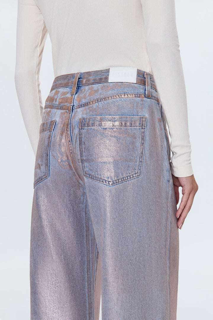 Jeans palazzo à taille basse métallique Jadyn
