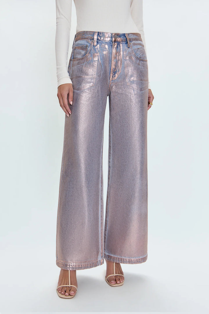 Jeans palazzo à taille basse métallique Jadyn