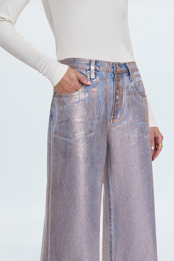 Jeans palazzo à taille basse métallique Jadyn