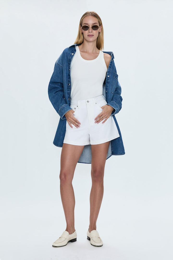 Robe chemise courte en denim Elle