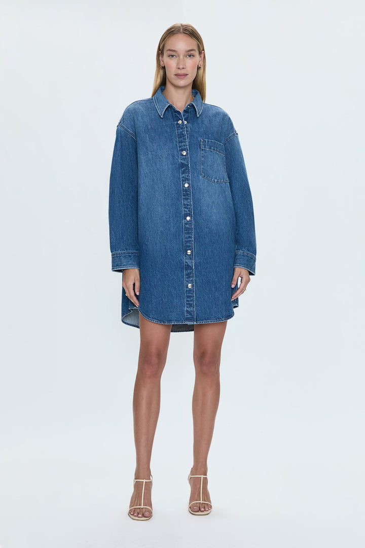 Robe chemise courte en denim Elle