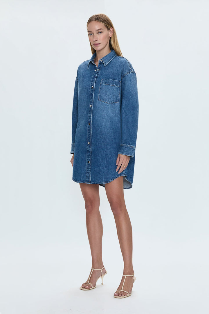 Robe chemise courte en denim Elle