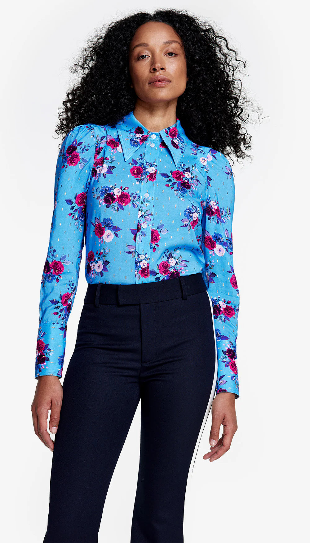 Chemisier en popeline avec motif floral - Cerulean Multi