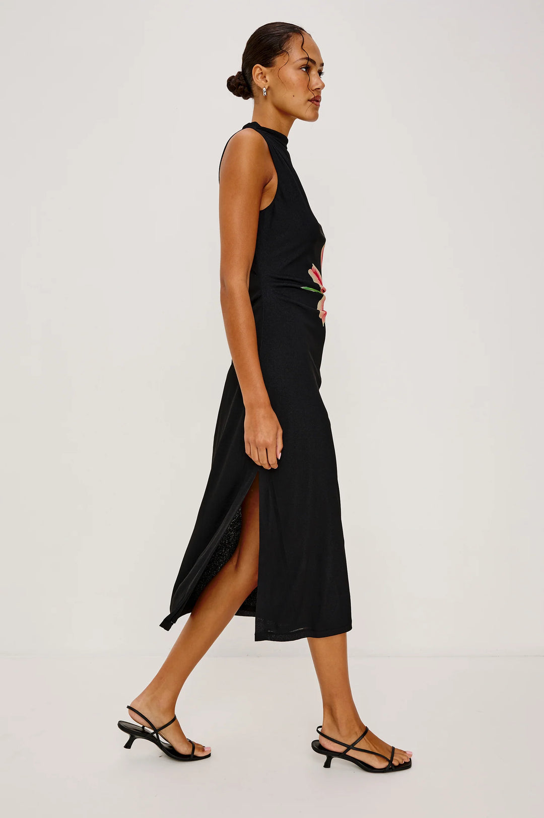 Robe midi drapée à imprimé floral Rebecca
