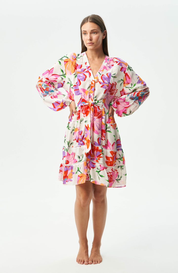 Robe midi avec imprimé tropical à manches bouffantes Rosetta