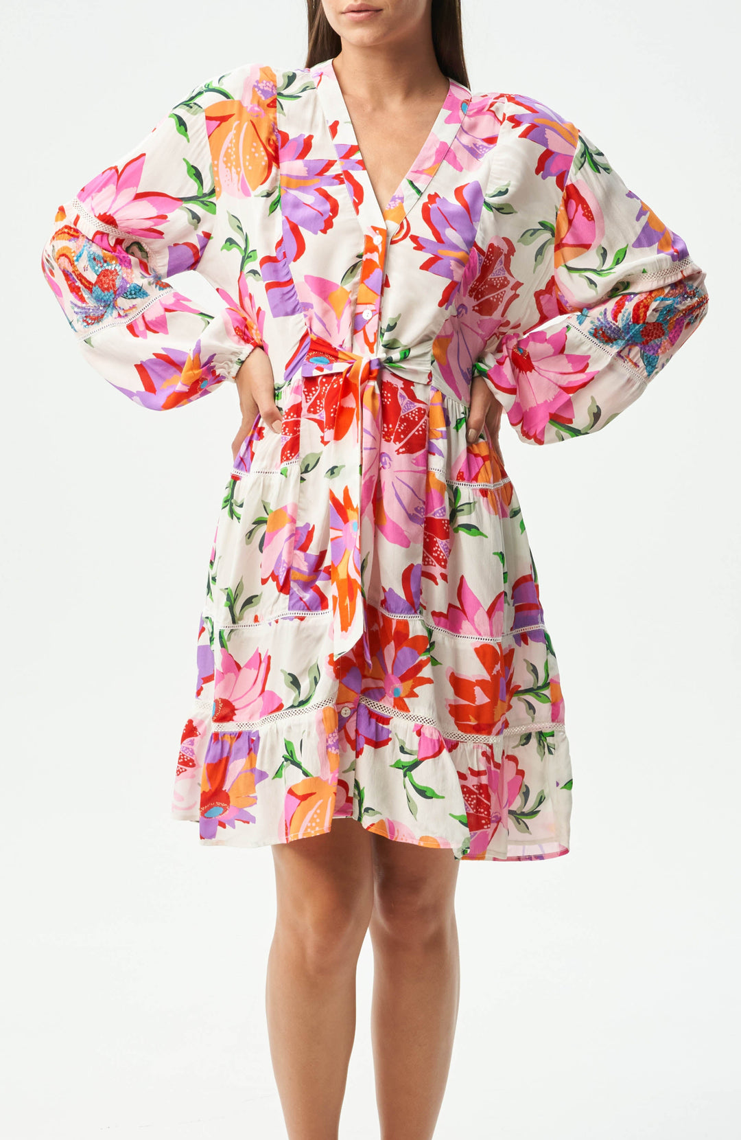 Robe midi avec imprimé tropical à manches bouffantes Rosetta