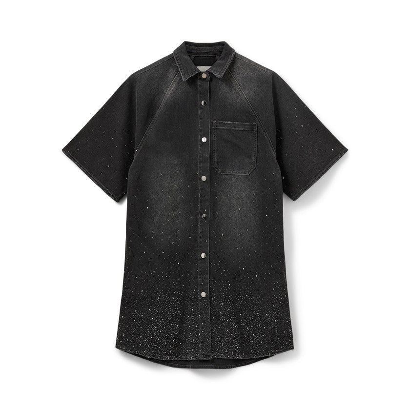 Robe chemise courte en denim avec pierres May