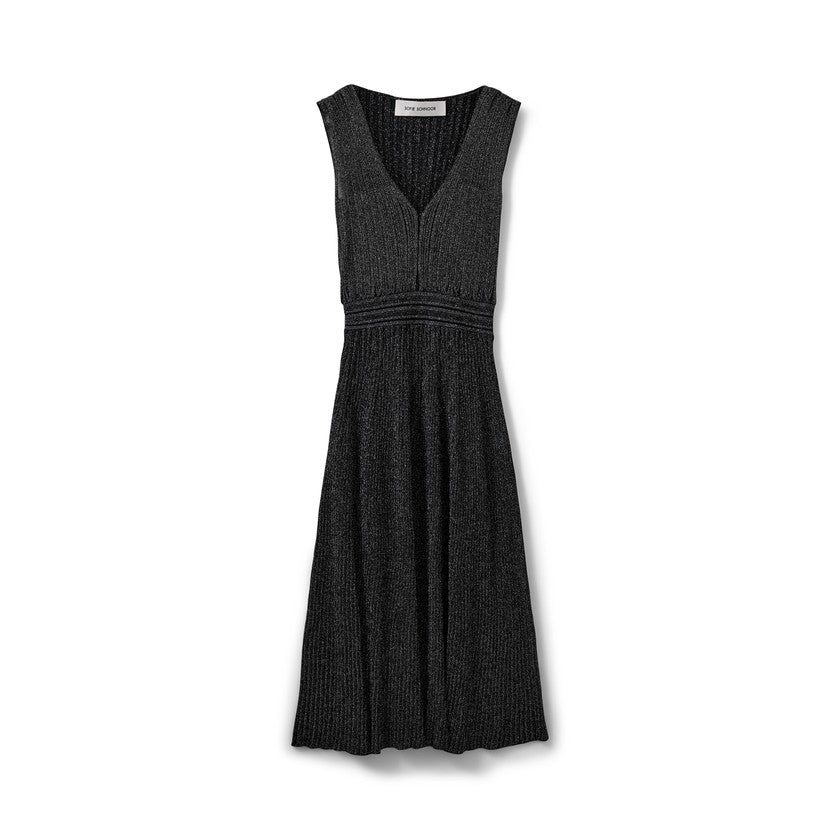 Robe midi scintillante en tricot à col V