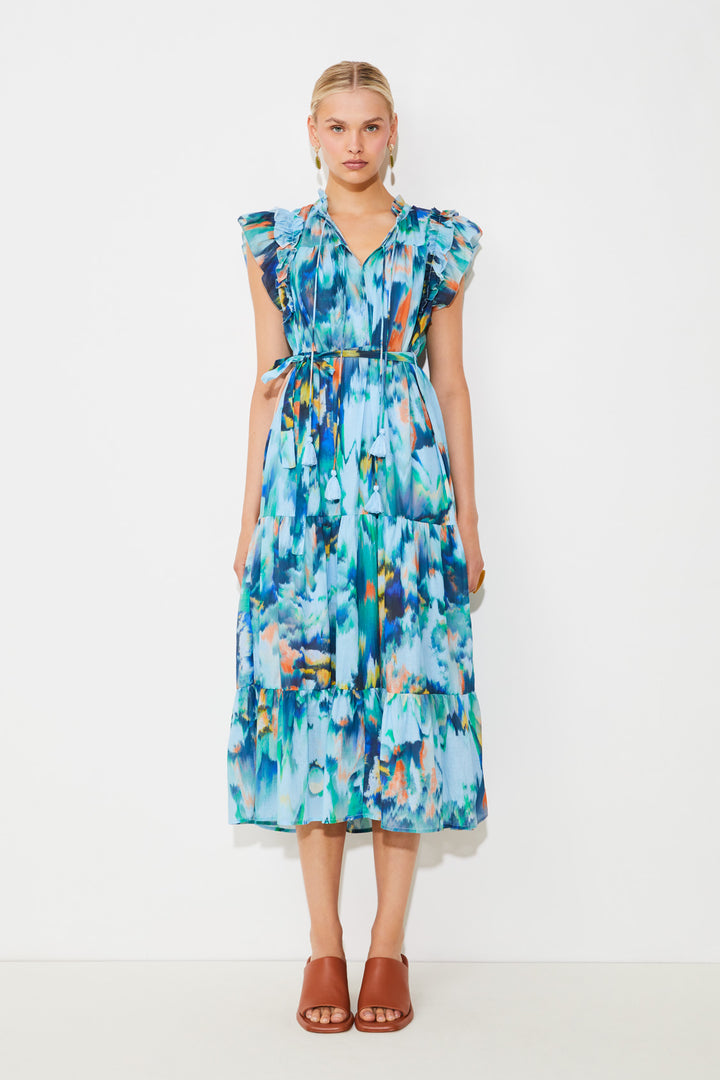 Robe midi étagée avec imprimé abstrait Calipso