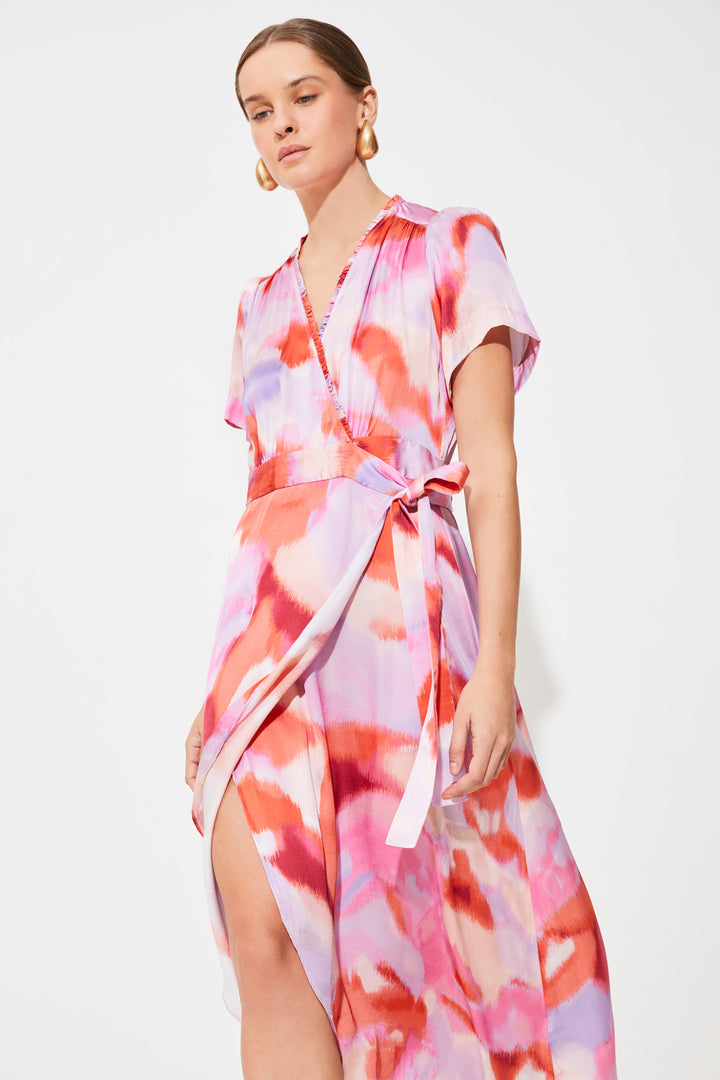 Robe midi portefeuille avec imprimé abstrait Clelie