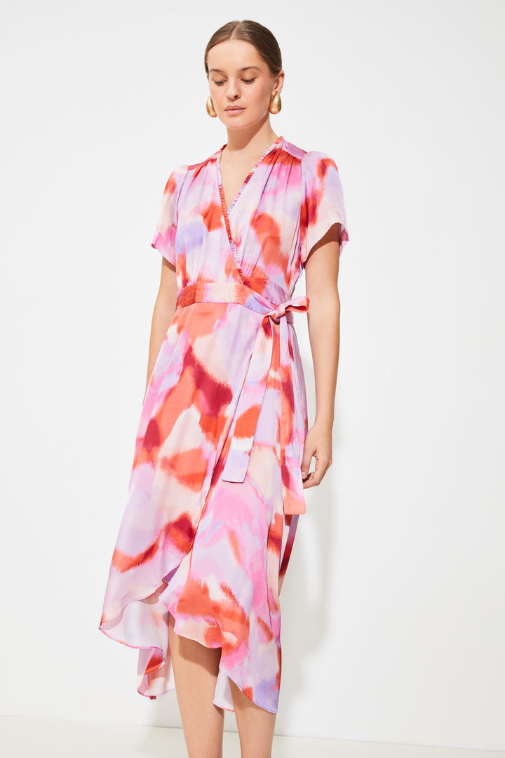 Robe midi portefeuille avec imprimé abstrait Clelie