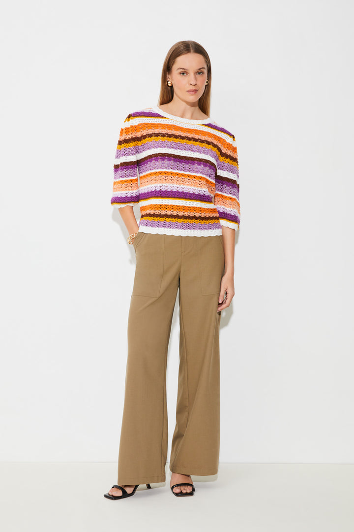 Pull ajouré en coton avec lignes colorées Panaca