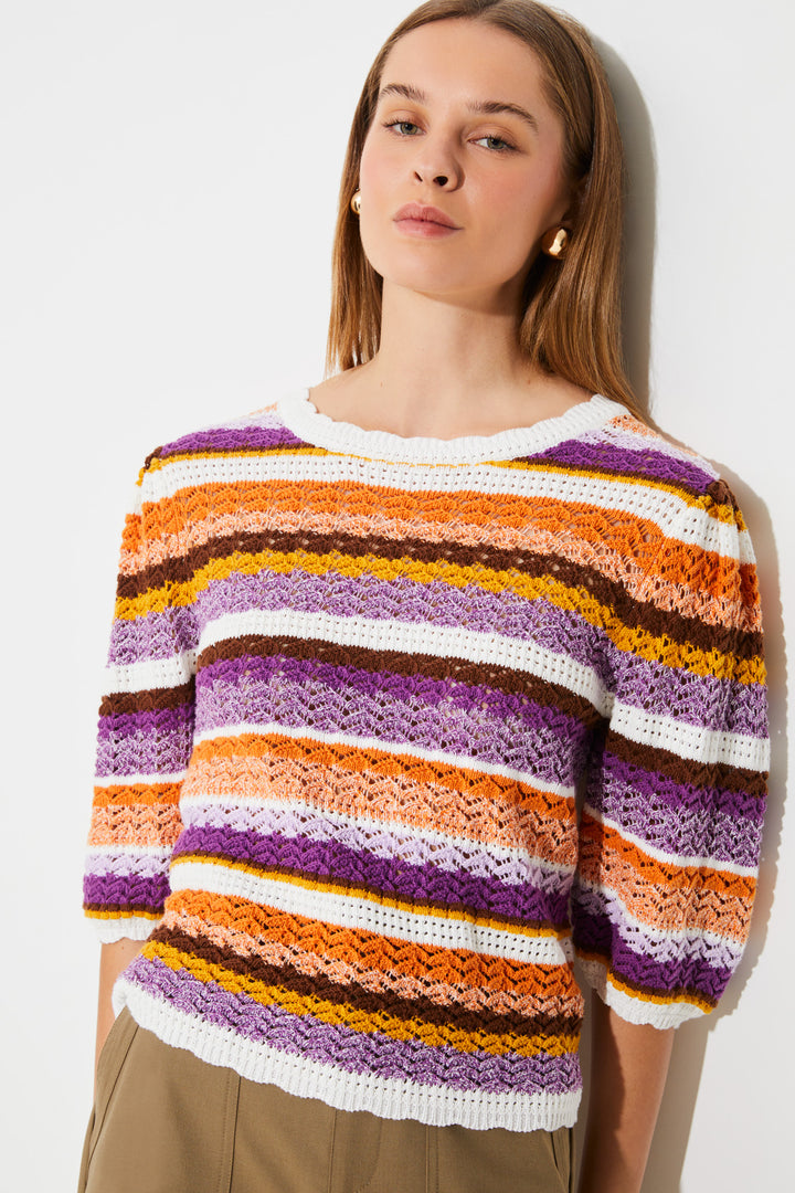 Pull ajouré en coton avec lignes colorées Panaca