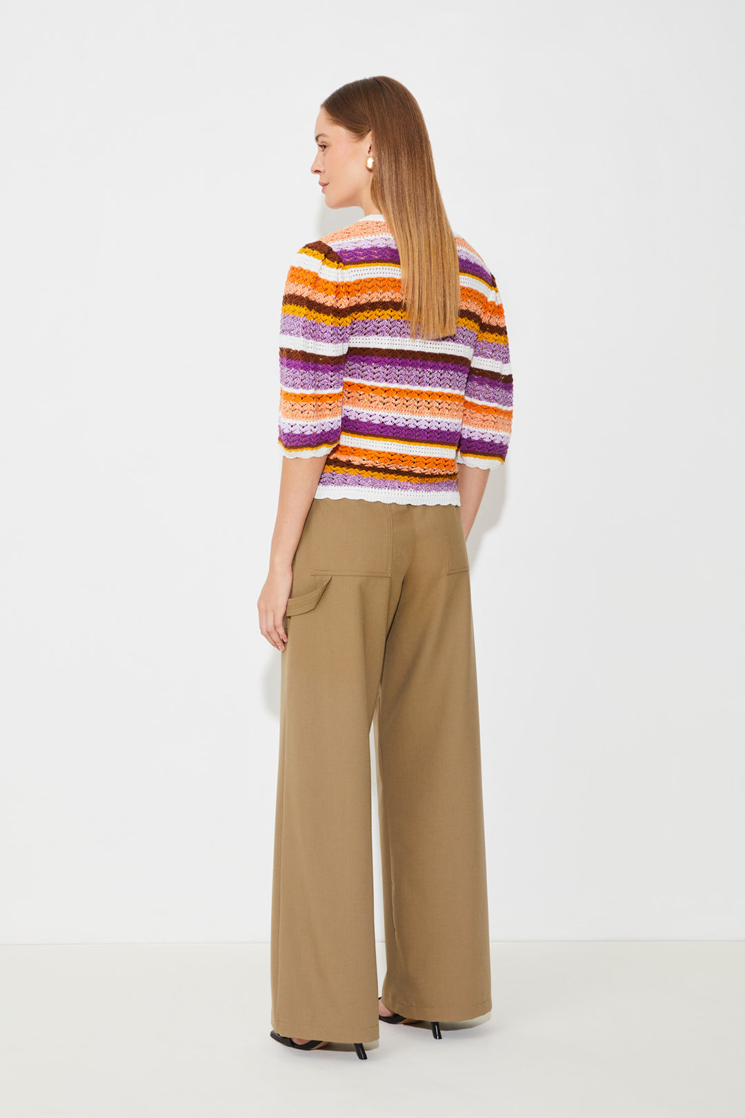 Pull ajouré en coton avec lignes colorées Panaca