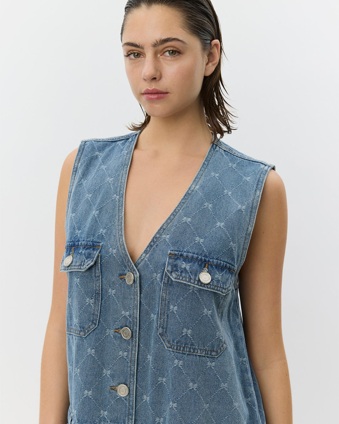 Robe Albertine sans manches en denim