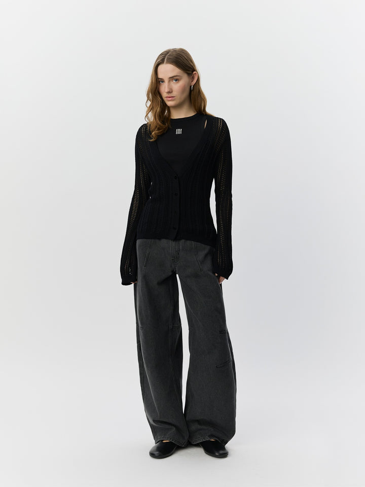 Cardigan Ayra en pointelle ajusté à col V