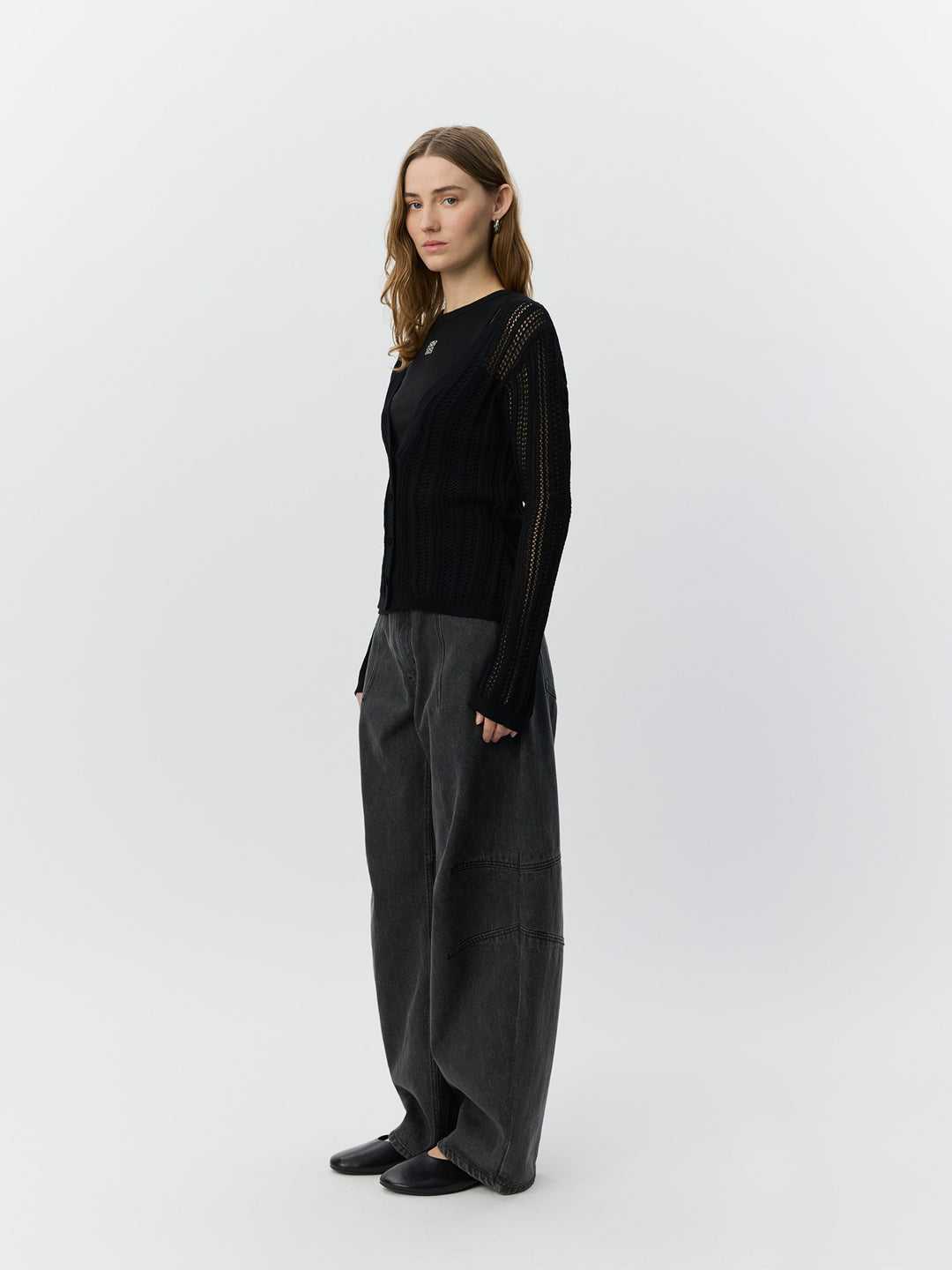 Cardigan Ayra en pointelle ajusté à col V