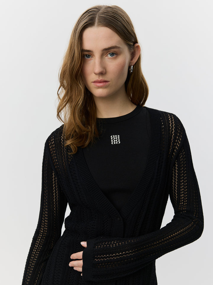 Cardigan Ayra en pointelle ajusté à col V
