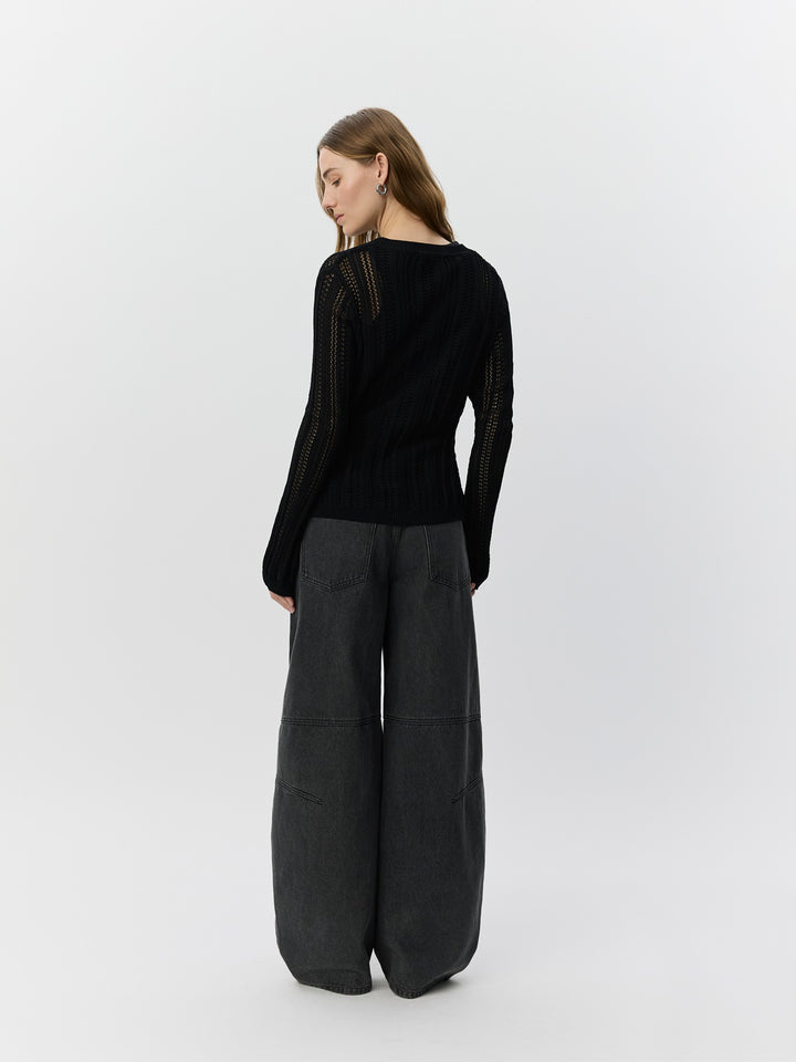 Cardigan Ayra en pointelle ajusté à col V