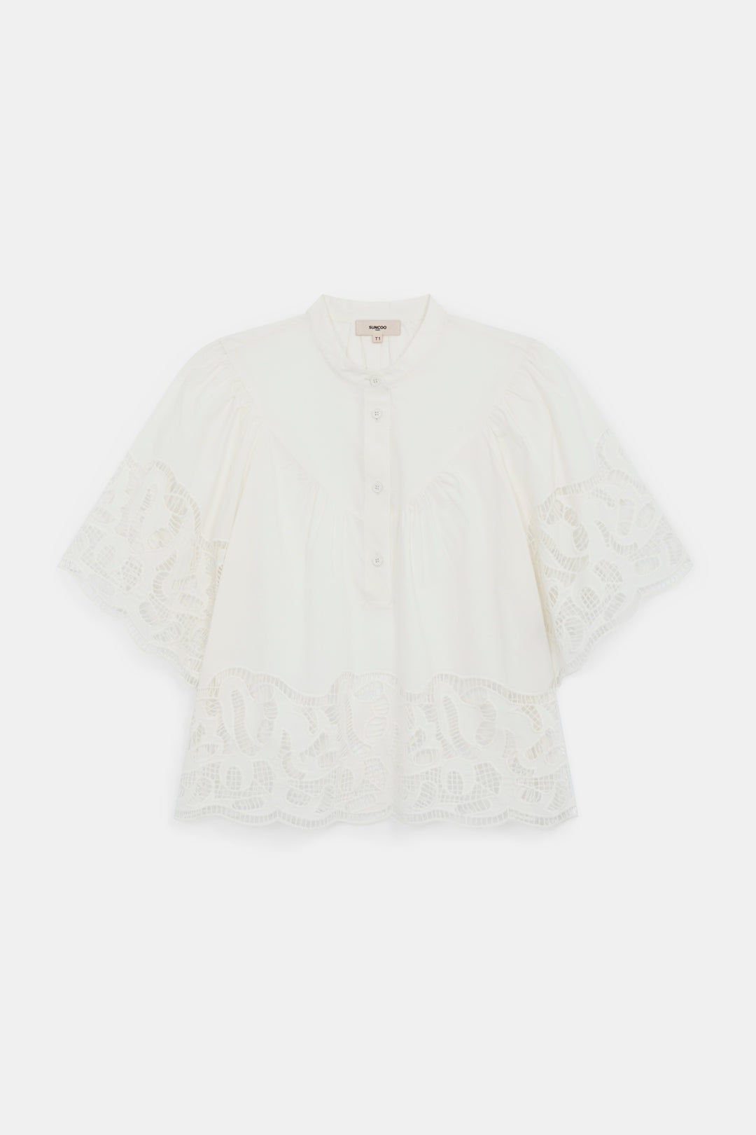 Blouse Linda à col mao et détails brodés