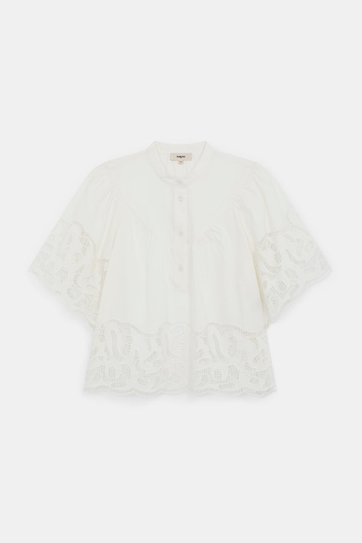 Blouse Linda à col mao et détails brodés