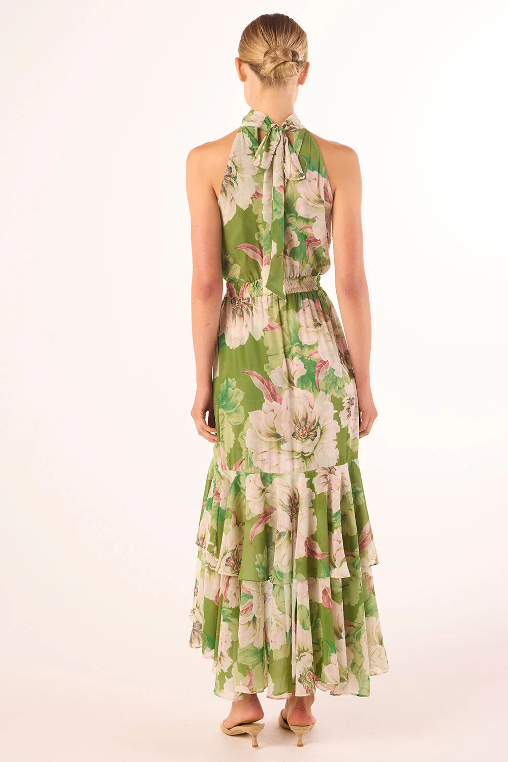 Robe midi Aneva à col licou et volants asymétriques