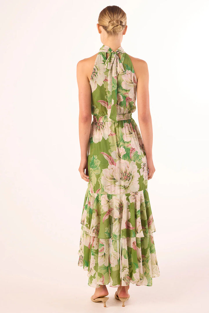 Robe midi Aneva à col licou et volants asymétriques