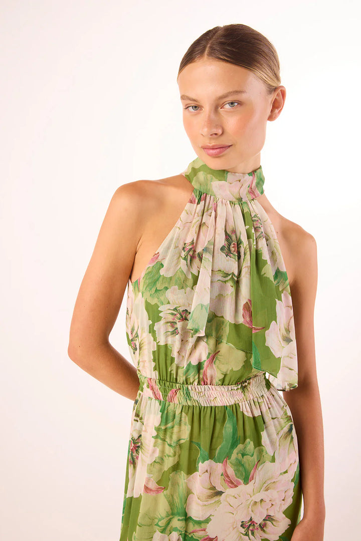 Robe midi Aneva à col licou et volants asymétriques